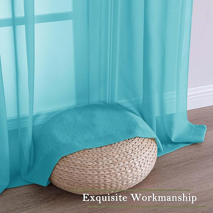 Lecloud Turquoise Sheer Curtains - Image 7