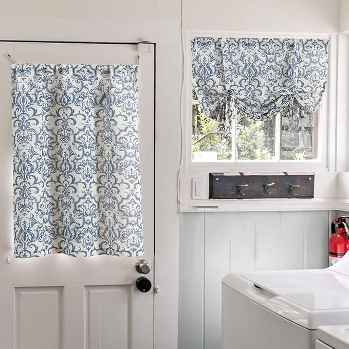 jinchan Linen Tie Up Valance for Flax Floral Drapes Vintage Farmhouse Medallion - Image 9