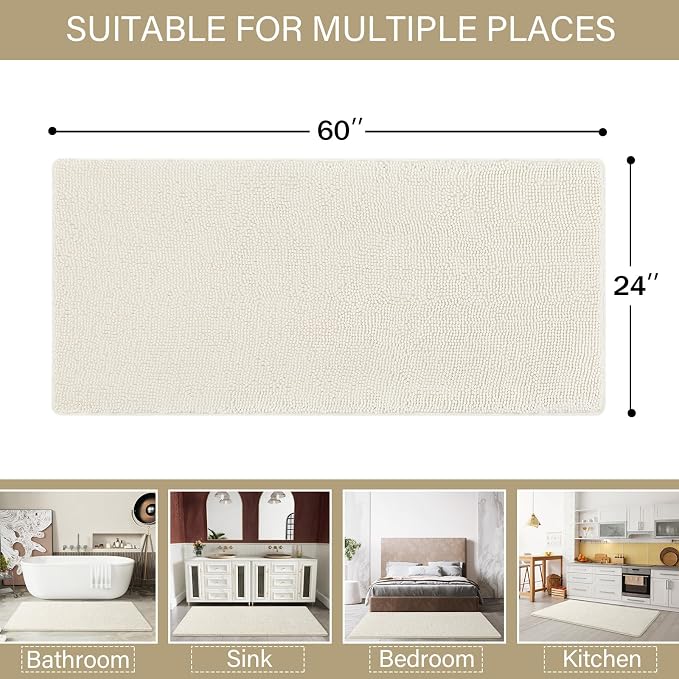LOCHAS Luxury Bathroom Rug Shaggy Bath Mat 24 x 60 Inch, Washable Non Slip Bath - Image 2