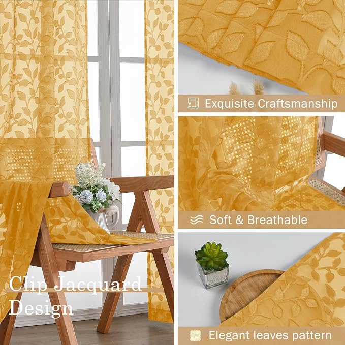 Chyhomenyc Gold Sheer Curtains 54 Inch Length - Image 7