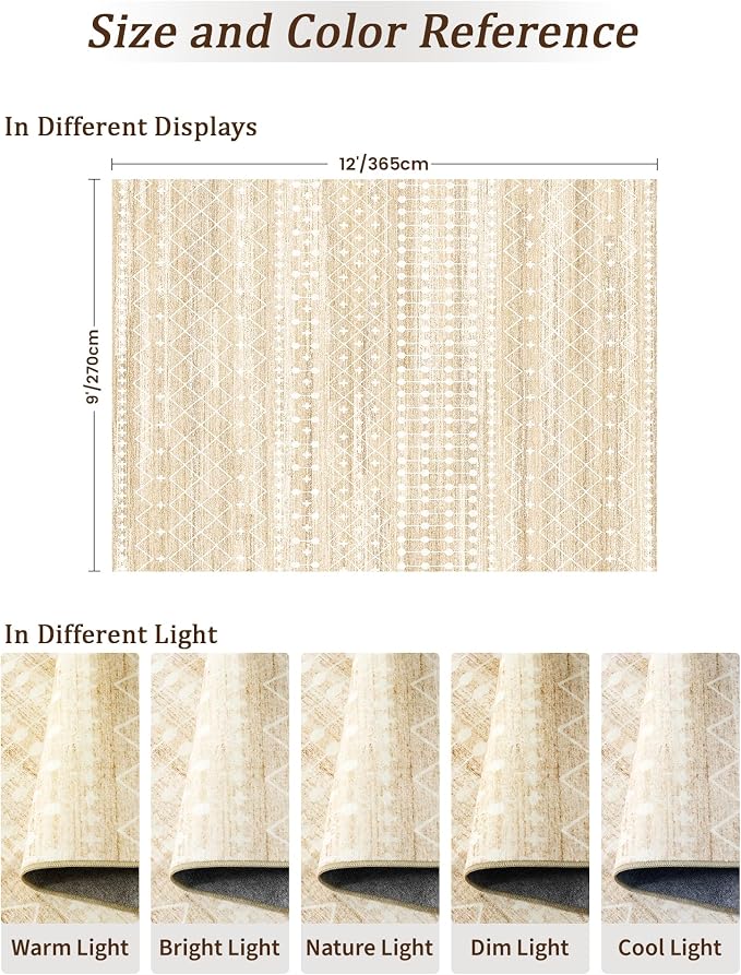Miukiki 9x12 Area Rug for Living Room Moroccan Washable Rugs Non Slip Indoor - Image 2