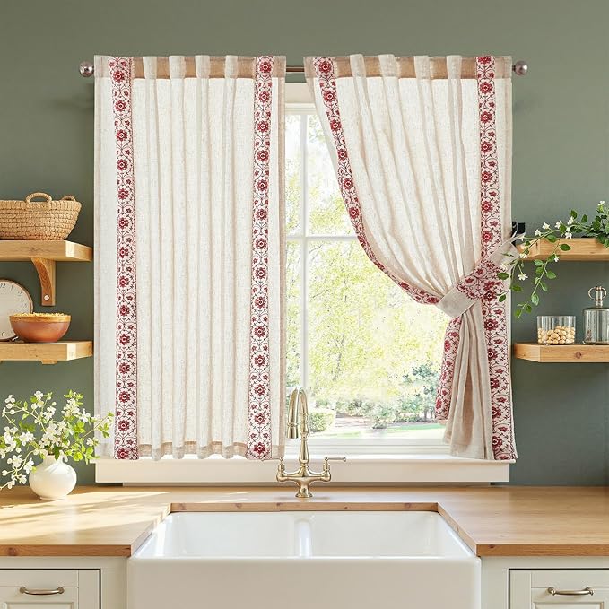 jinchan Weslie Small Window Curtains 54 Inch Length Linen Cafe Curtains by JINCHAN