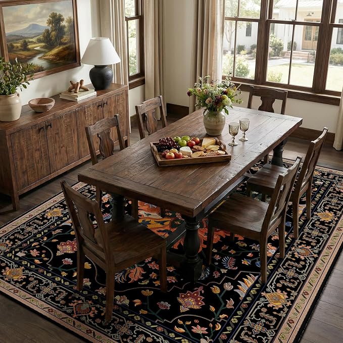 RELEANY Area Rugs 9'x12' Washable Non-Slip, Floral Vintage Distress Print - Image 3