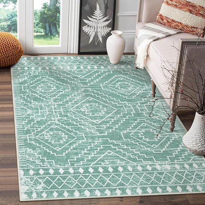Wonnitar Moroccan 3x5 Area Rug, Sage Green Rug by Wonnitar