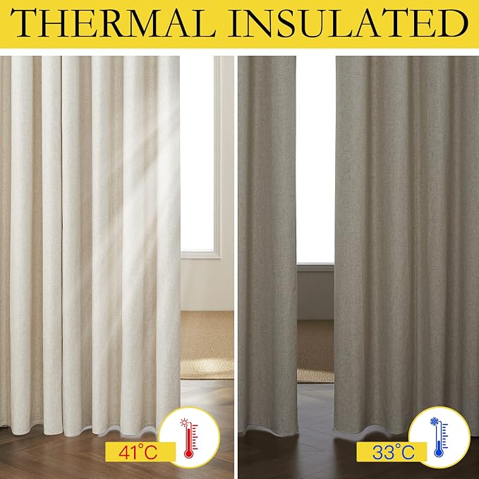 NICETOWN Natural Thick Linen Blend 100% Blackout Curtains 70" Long 2 Panels Set - Image 5