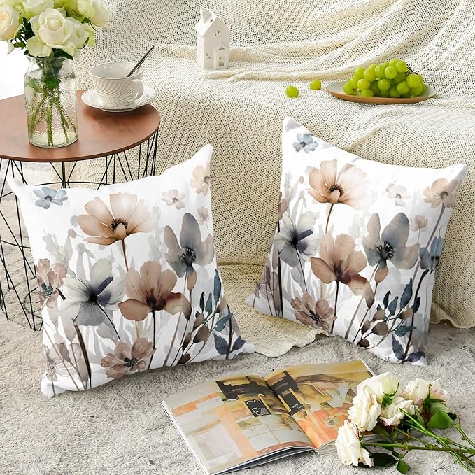 AVOIN colorlife Poppy Flowers Chinoiserie Throw Pillow Covers, 18 x 18 Inch - Image 2