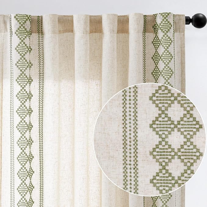 jinchan Boho Curtains Linen Blend Beige Farmhouse Curtains 84 Inches Long - Image 9