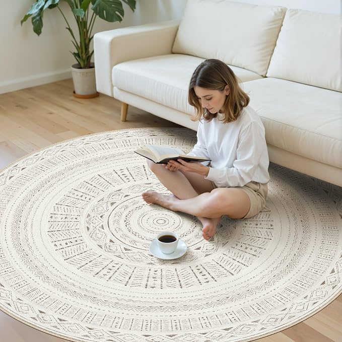 cotiled 6x6 Round Area Rug Living Room: Washable Boho Rugs - Image 5