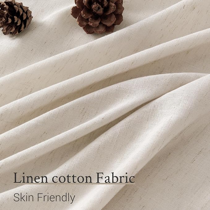 96 Inches Long Pleated Sheer Curtains, Oatmeal Linen Blended Light Filtering - Image 3