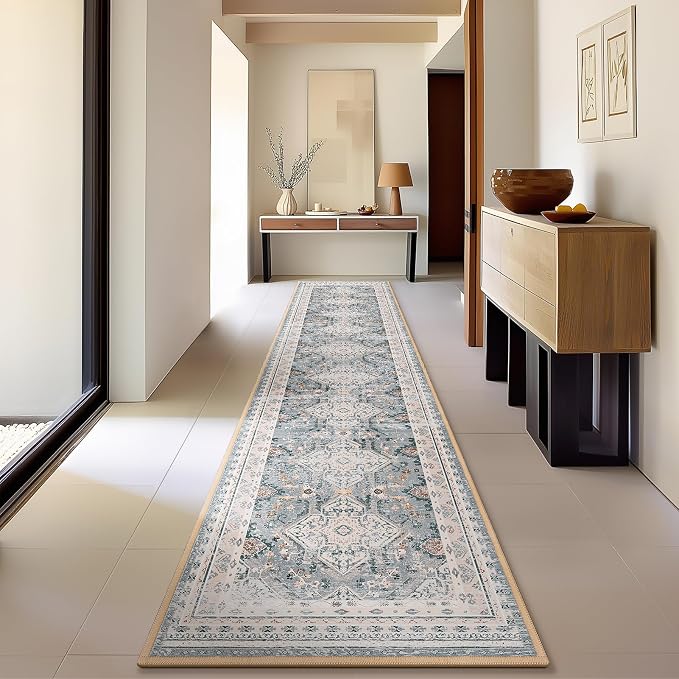 Phantoscope Washable Runner Rug 2'x8' Non-Slip, Vintage Neutral Hallway Rugs by Phantoscope