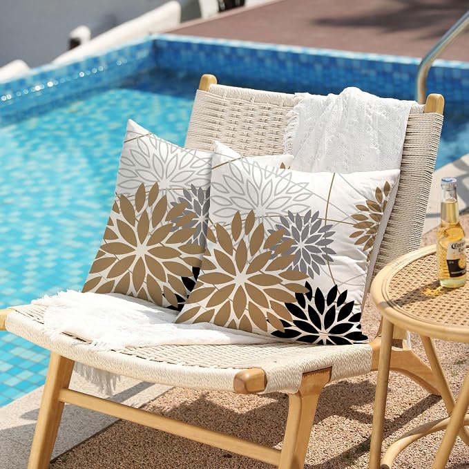 DFXSZ Brown and Black Floral Pillow Covers 18x18 Set of 2 Outdoor Waterproof - Image 2