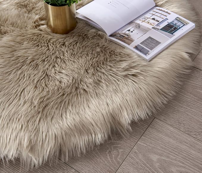 SERISSA Ultra Soft Fluffy Rug Beige Faux Sheepskin Fur Area Rug Shaggy Couch - Image 5