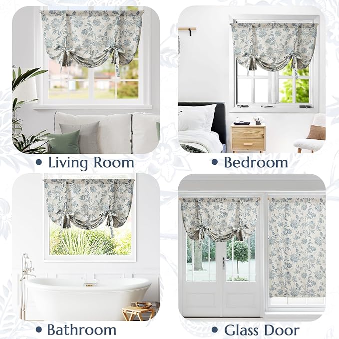jinchan Linen Floral Tie up Shade Valance Curtains - Image 3