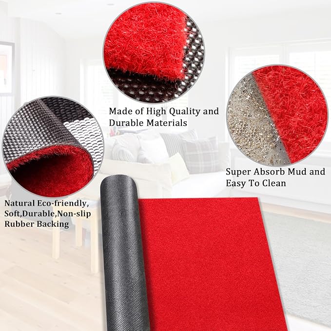 AAZZKANG Red Door Mat Set of 2 Non Slip Durable Multi-Purpose Outdoor Indoor - Image 4