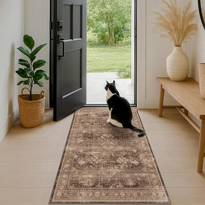 Brown Boho Washable 3x6 Entryway Runner Rug, Indoor Hallway Kitchen Floor Rug - Image 6
