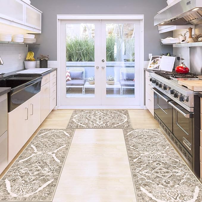 HEBE Farmhouse Kitchen Rugs Sets of 3 Non Slip Washable Boho Kitchen Rugs and - Image 7