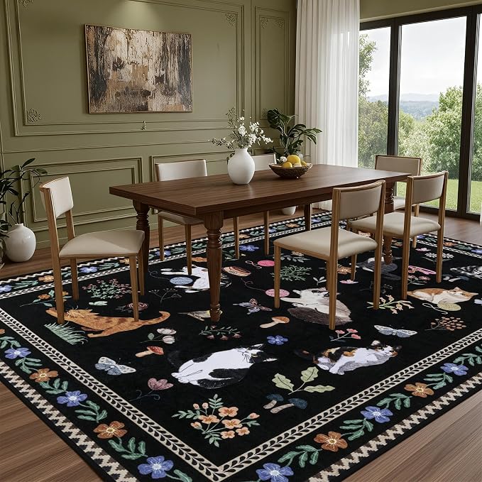 8x10 Area Rugs Living Room Rug: Vintage Washable Rug Floral Soft Carpet Indoor - Image 3