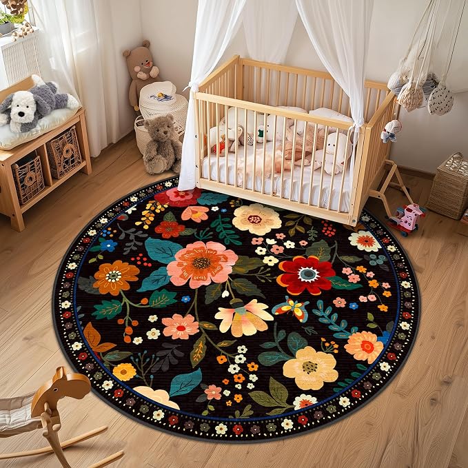 RELEANY Floral Nursery 4ft Area Rugs Washable Print Boho Cute Carpet Non Slip - Image 8