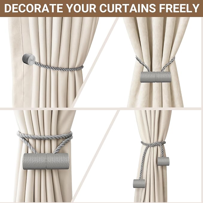 Hion Magnetic Curtain Tiebacks Grey 2pcs, Curtain Tiebacks Buckles Holdbacks - Image 7