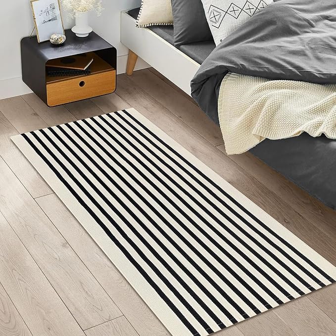 IOHOUZE Black Beige Striped Rug -2'x4.3' Front Door Rugs Outdoor, Small - Image 3