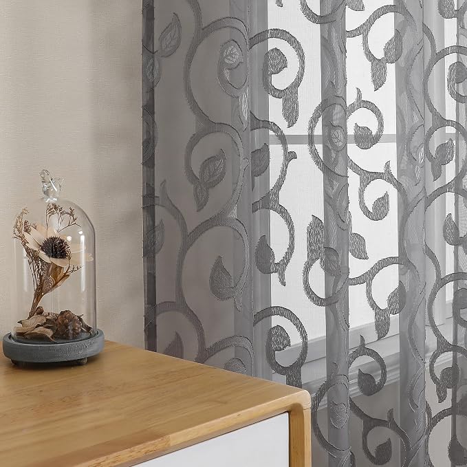 OWENIE Furman Grey Sheer Curtains 72 inches Long 2 Panels Set, Light Filtering - Image 6