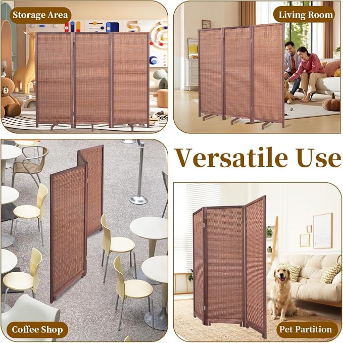Bamboo Room Divider Panel with 360°Rotating Feet, 3 Panel 47" H Short Folding - Image 7
