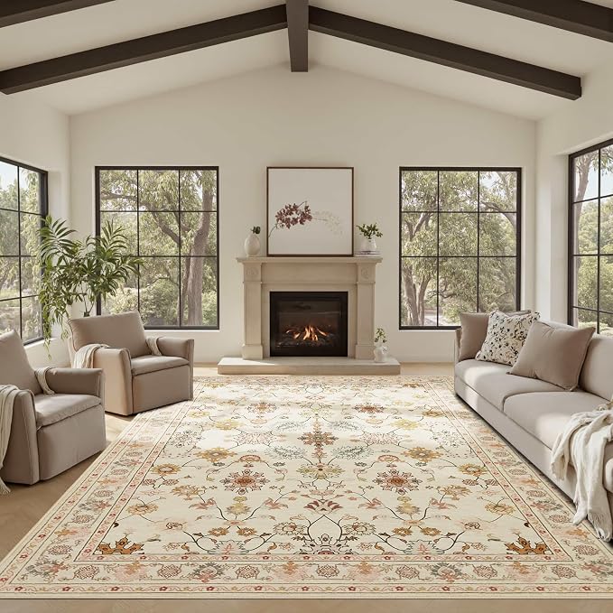 Rugxara Floral Rug for Living Room Bedroom, 8x10 Washable Rug, Vintage Boho by Rugxara