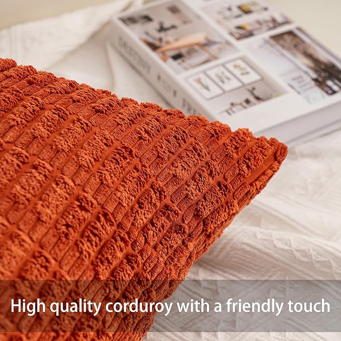 Pack of 2 Corduroy Decorative Throw Pillow Covers 20x20 InchSoft Boho Striped - Image 3