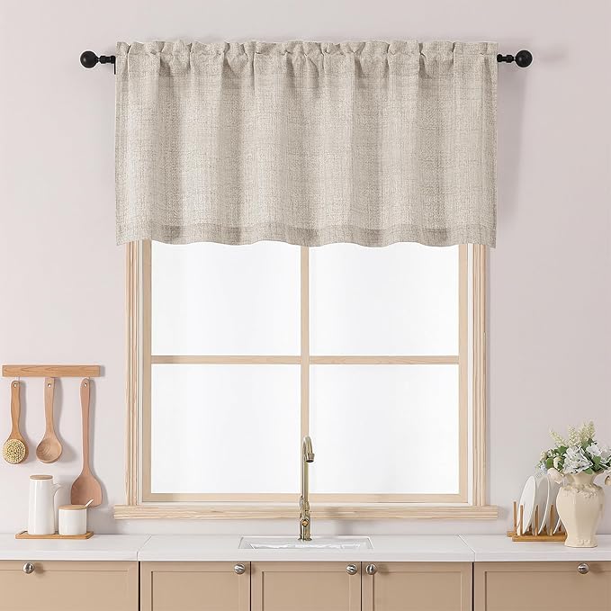 Chyhomenyc Kitchen Curtains 24 Inch Length, Light Filtering Faux Linen Slub by Chyhomenyc