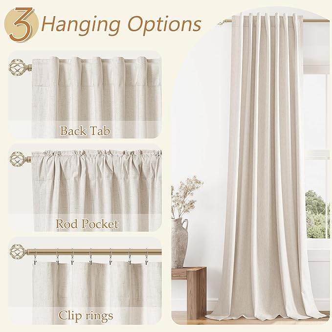 Guken 100% Blackout Linen Curtains 90 Inch Length 2 Panels Set - Image 6