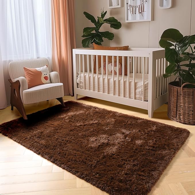 Amdrebio Dark Brown Area Rugs for Bedroom Living Room, Fluffy Shaggy Plush 4x6 - Image 6
