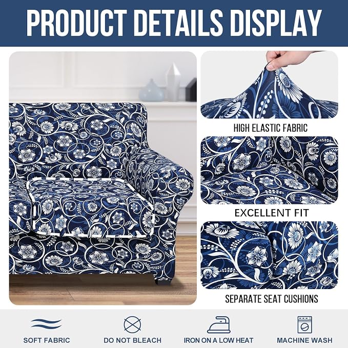 hyha Couch Cover, Loveseat Covers, Floral Pattern, 3 Pieces, Sofa Slipcovers - Image 4