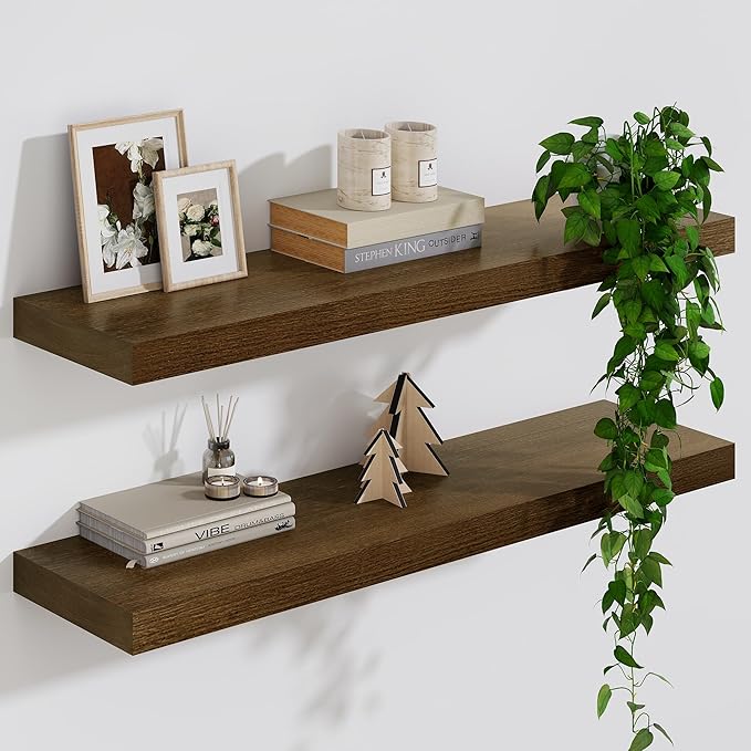 Solid Wood Floating Shelves For Wall, 24”W x 9”D x 1.56”H Large Wall Shelves by Marsmiles