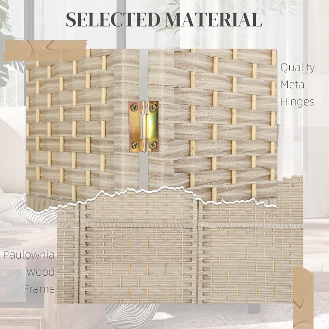 HOMCOM Room Divider, 6 Ft 4 Panel Folding Privacy Screen, Hand-Woven PP Wall - Image 5