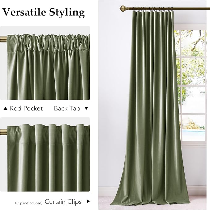 NICETOWN Sage Green Velvet Curtains 96" Long - Image 4