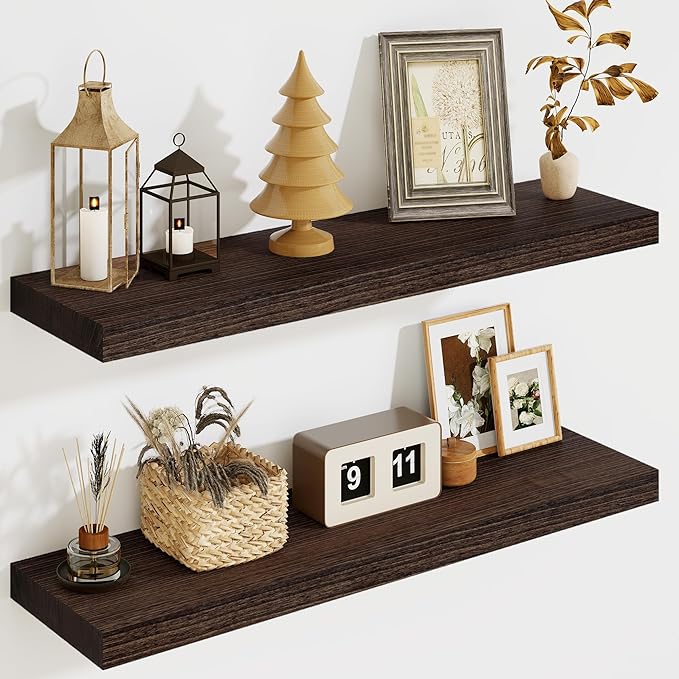Solid Wood Floating Shelves for Wall 24"W x 8"D x 1.56"H Set of 2, Deep Wall by Marsmiles