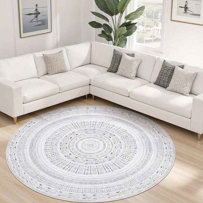 cotiled 6x6 Round Area Rug Living Room: Washable Boho Rugs - Image 8