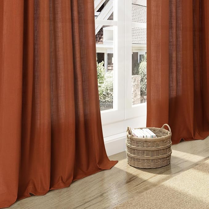 Nanspring Terracotta Semi Sheer Curtains 72 Inches Long 2 Panels Set - Image 6