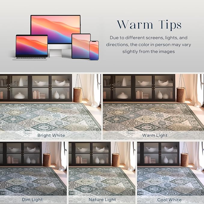 Phantoscope Washable Area Rug 5'x7' Non-Slip, Vintage Boho Rugs - Image 9