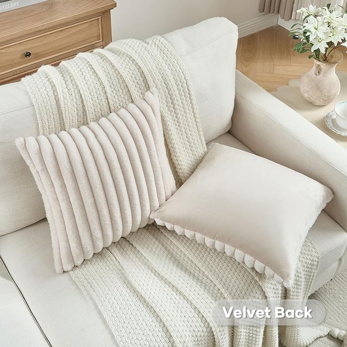 FUTEI Light Beige Decorative Throw Pillow Covers Set of 2, 16x16 Inch Soft - Image 4