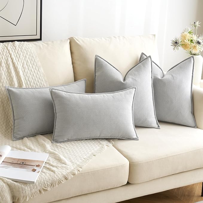 MIULEE Pack of 2 Light Grey Decorative Lumbar Pillow Covers 12x20 Inch Soft - Image 4