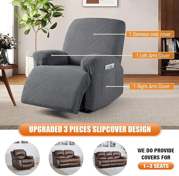 VANSOFY Recliner Chair Cover, 3-Pieces Stretch Recliner Covers - Image 6