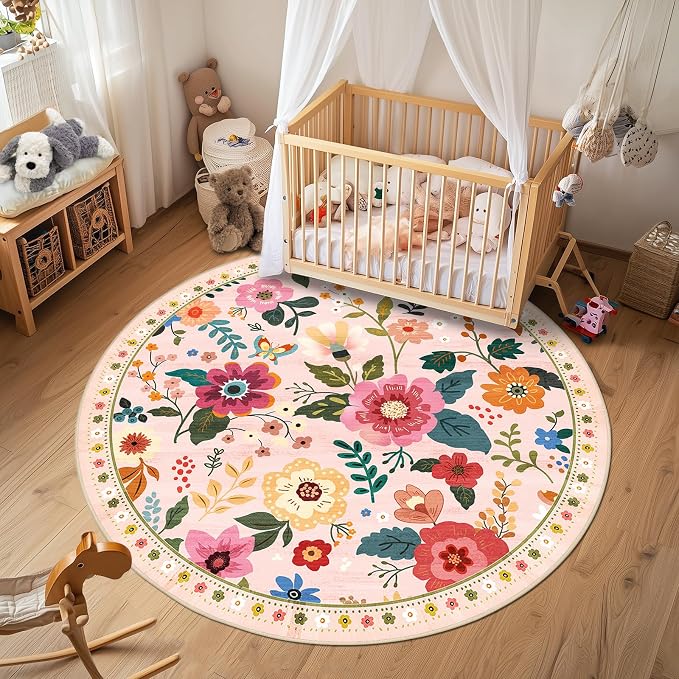 RELEANY Floral Nursery 8ft Area Rugs Washable Print Boho Cute Carpet Non Slip - Image 9