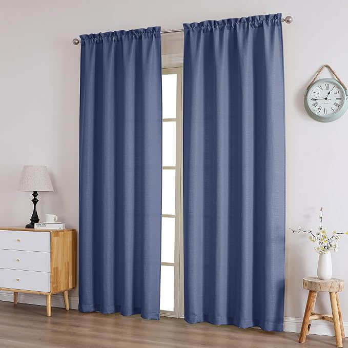 Chyhomenyc Bennet Blue Curtains 84 Inches Long 2 Panels, Faux Linen Textured - Image 2