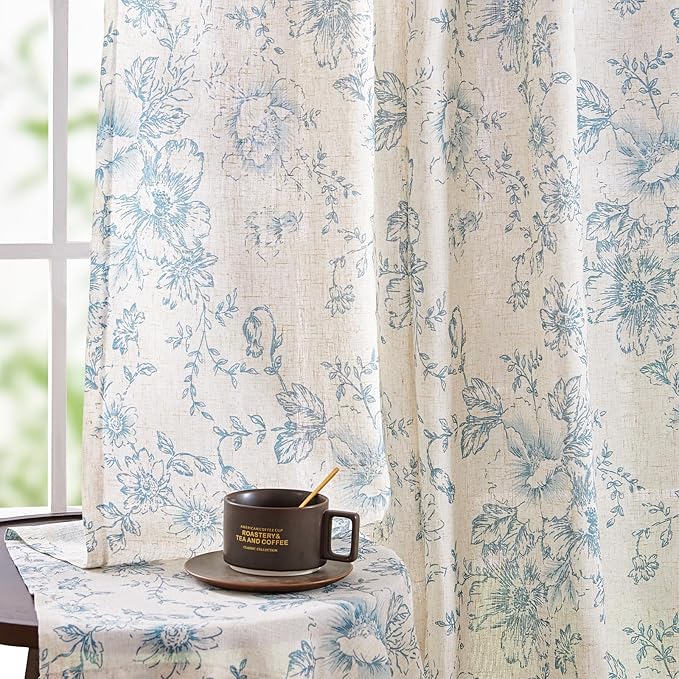 jinchan Linen Blend Curtain Floral Curtains - Image 6