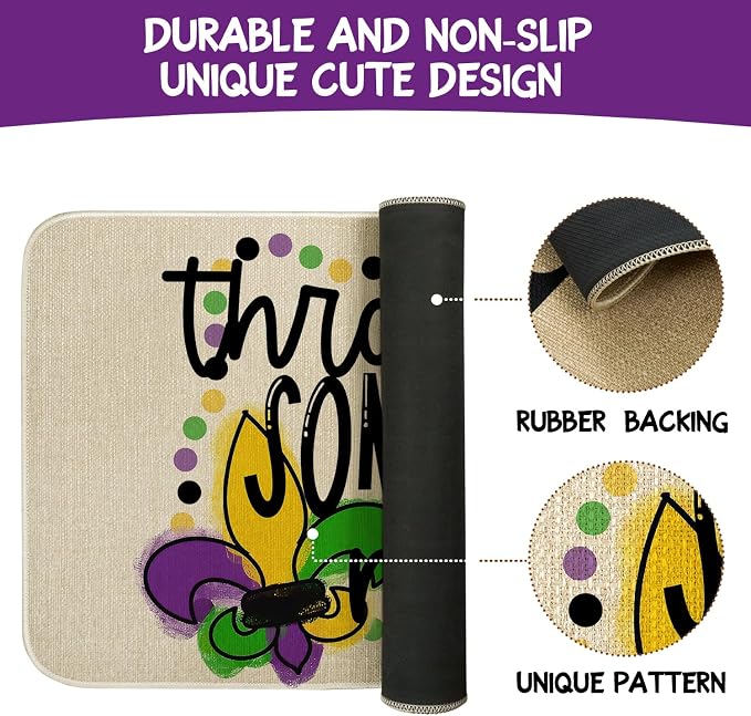 Mardi Gras Door Mat, Fleur De Lis Indoor Outdoor Non-Slip Doormat, Entryway - Image 7