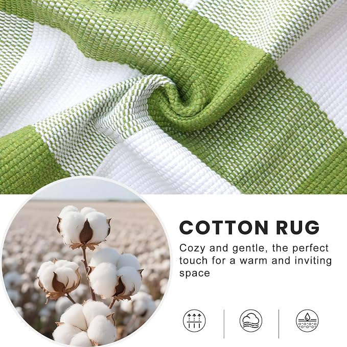 OLANLY Buffalo Plaid Rug 4' x 6' – Green and White Cotton Checkered Doormat - Image 3