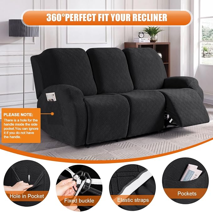VANSOFY Recliner Cover, 3-Pieces Stretch Reclining Couch Covers - Image 5