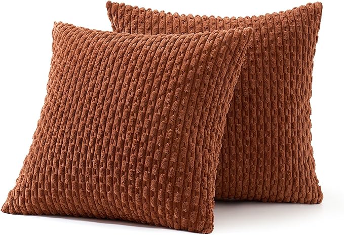 MIULEE Rust Throw Pillow Covers Soft Corduroy Decorative Set of 2 Boho Striped - Image 6
