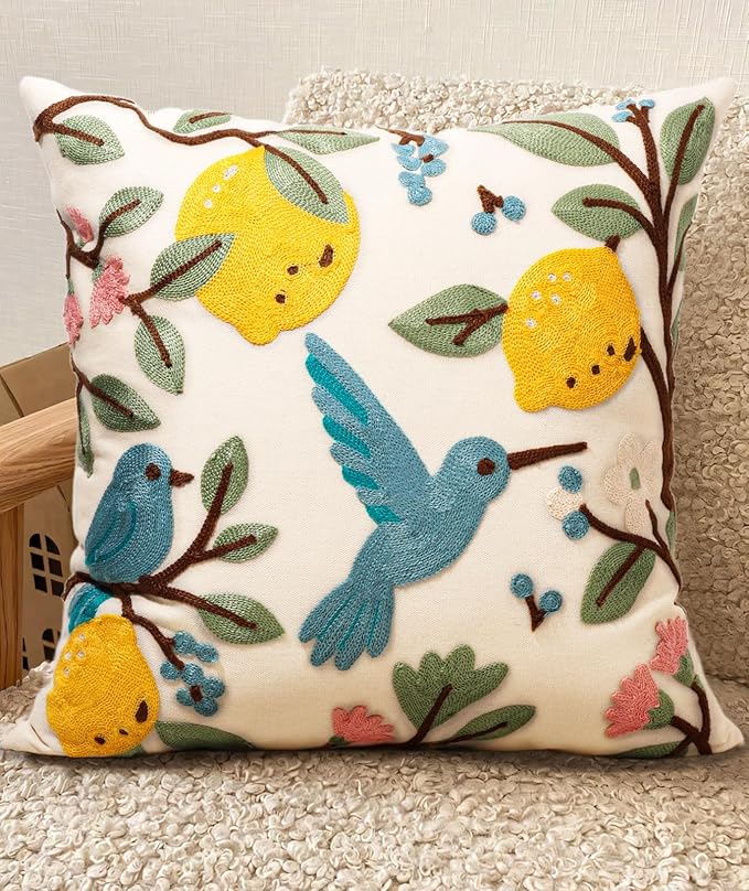 Embroidered Throw Pillow Cover 18x18 Inch by Kokaaee